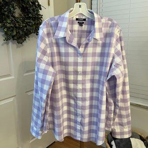 CHAPS NO IRON BUTTON DOWN BLOUSE WITH CONTRASTING CUFF - PLUS SIZE